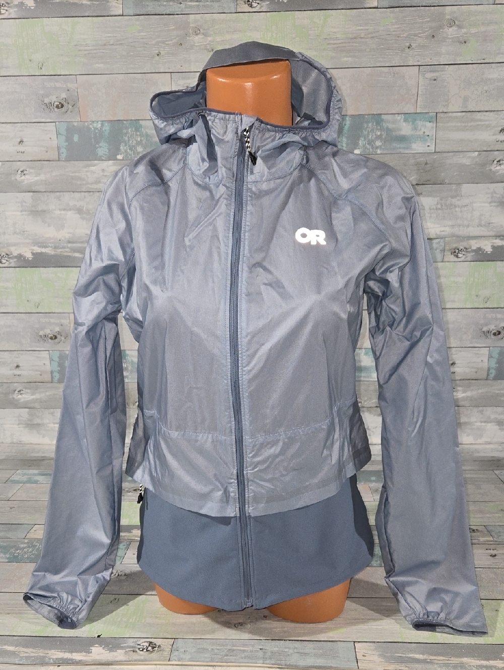 Outdoor Research Women's Light Blue Packable Hooded Shell Jacket Sz Small